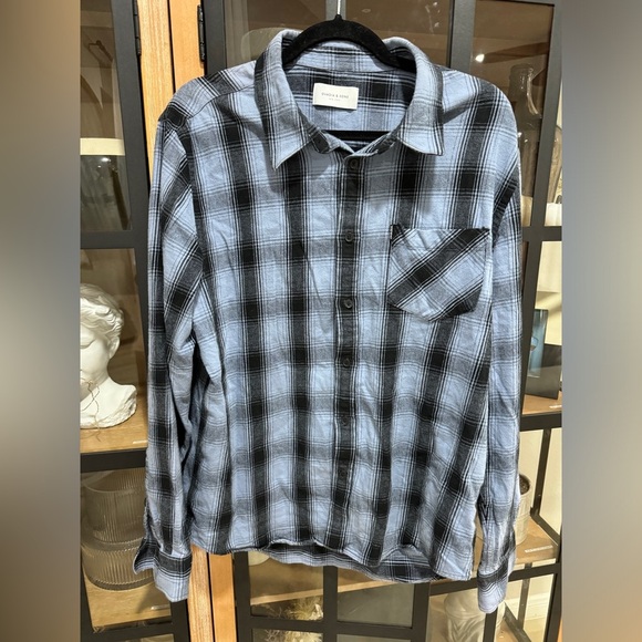 Ovadia & Sons Button Down Flannel Shirt long sleeve plaid windowpane sweater - Picture 7 of 8